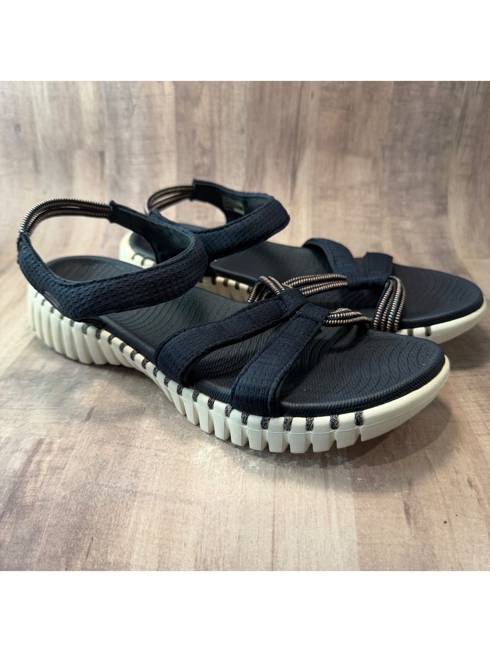 Skechers Go Walk Smart Flirty Sandals Navy White Women's 7 Strappy Pull On